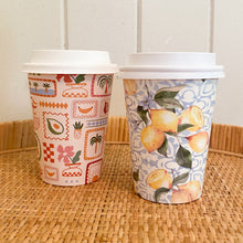 Load image into Gallery viewer, designer printed pattern coffee cup takeaway cafe compostable biopak home compostable biodegradable pla disposable paper coffee hot cup as5810 creative cafe company 12oz
