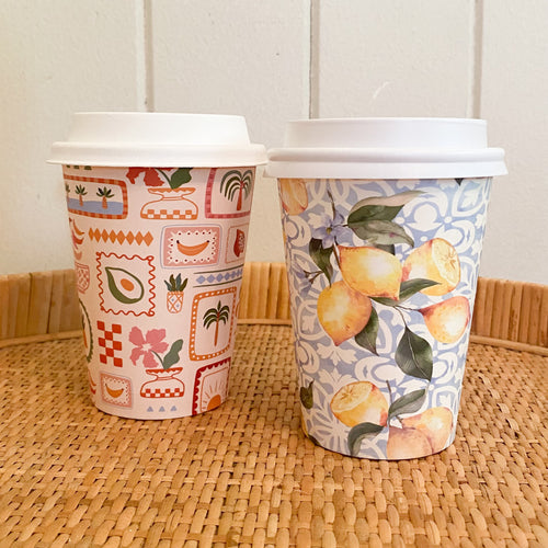 designer printed pattern coffee cup takeaway cafe compostable biopak home compostable biodegradable pla disposable paper coffee hot cup as5810 creative cafe company 12oz