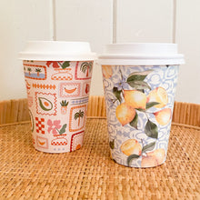 Load image into Gallery viewer, designer printed pattern coffee cup takeaway cafe compostable biopak home compostable biodegradable pla disposable paper coffee hot cup as5810 creative cafe company 12oz
